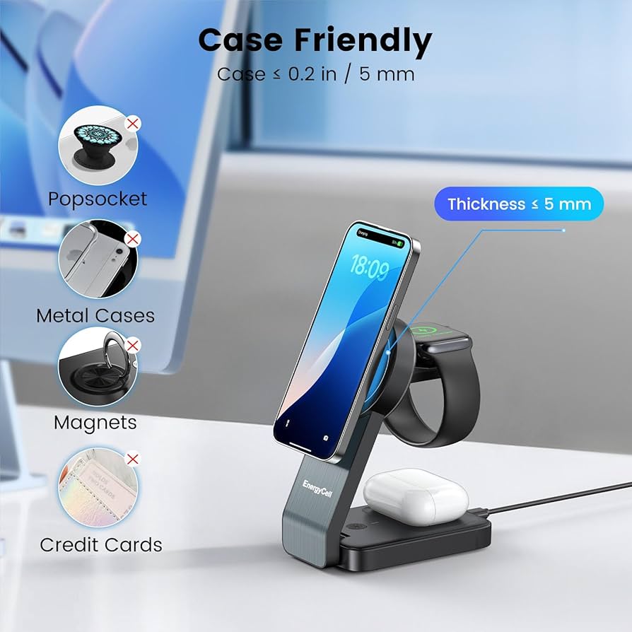 Amazon.com: EnergyCell 3-in-1 Wireless Charging Station for Amazon.com: EnergyCell 3-in-1 Wireless Charging Station for